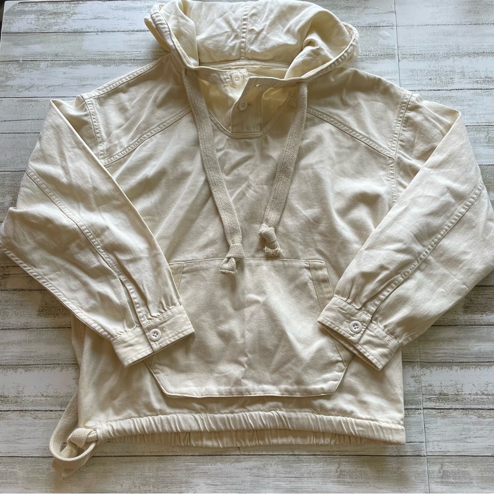 American Eagle Outfitters Cream Pullover Hoodie Twill Cotton Jacket